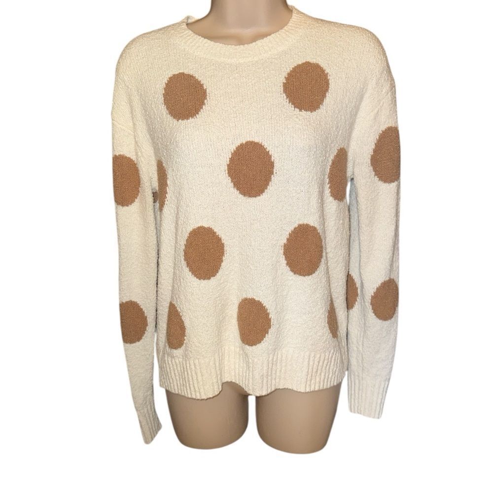 J. Crew Cream and Brown Polka Dot  long Sleeve super Soft 3D Dots Sweater